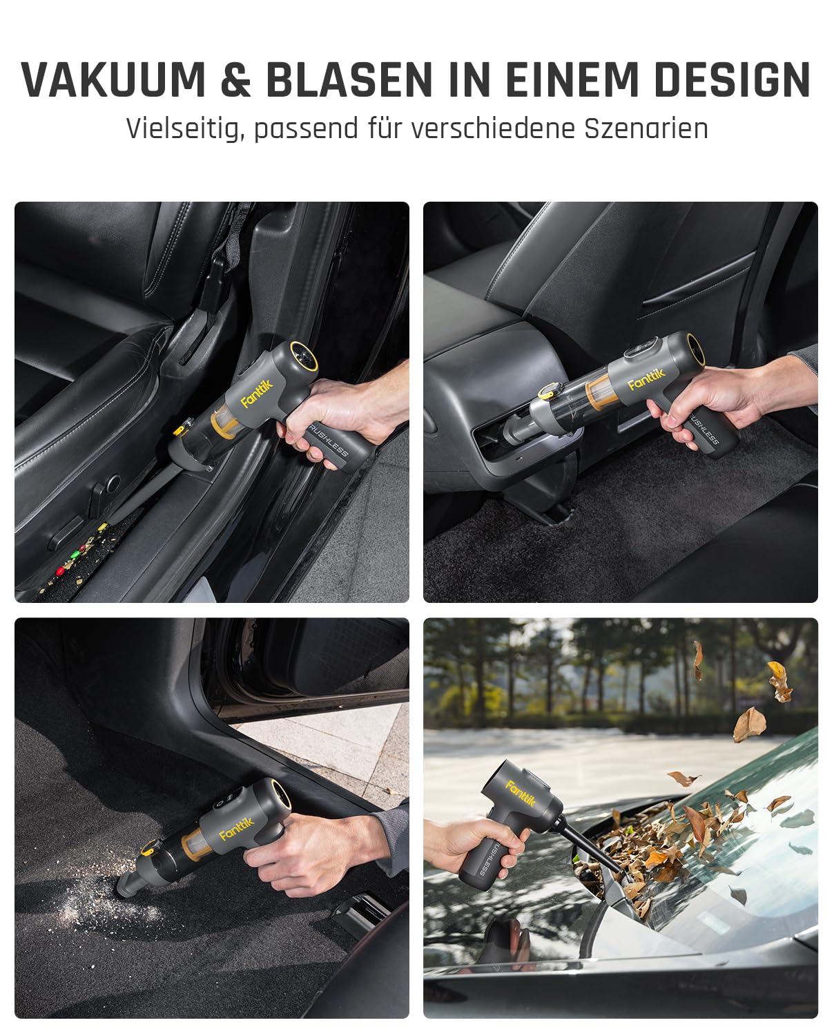 Fanttik Slim V9 Mix Auto-Staubsauger, 4-in-1 kabelloser Handstaubsauger, 12000 PA Hochleistungs-Handstaubsauger Tragbarer Staubsauger für den Innenraum von Autos und zu Hause