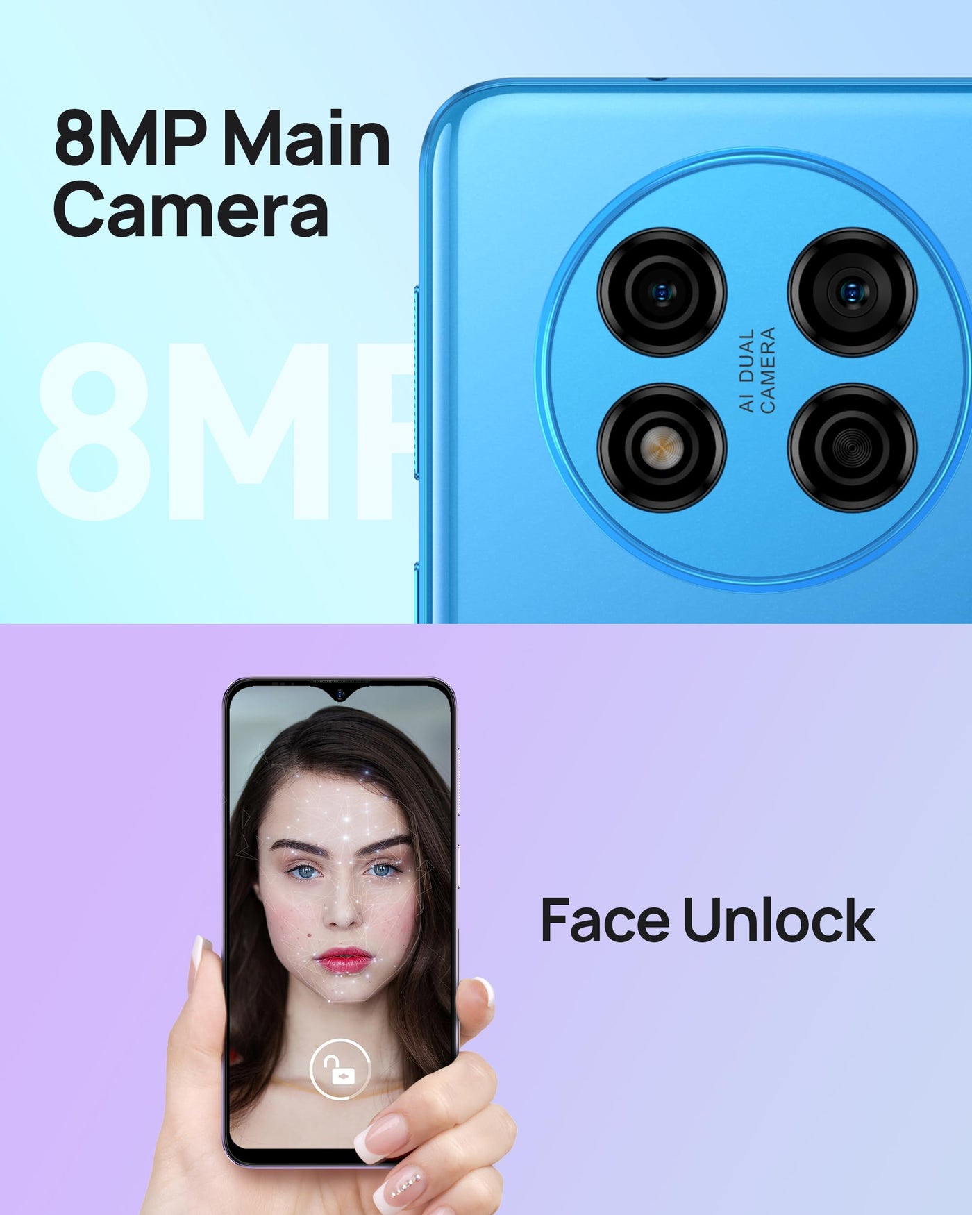 Ulefone Note 15 Smartphone Günstig, Bis zu 5GB + 32GB/64 GB Erweiterbar Android 12 Handy Ohne Vertrag 4000mAh Akku mit 8MP Kamera 6,22 Zoll HD+ 3 Slots/Face ID/GPS/WiFi/8,9 mm dick Blau