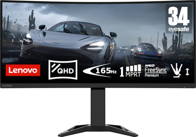 Lenovo G34w-30 | Moniteur de jeu QHD 34" | 3440x1440 | 165Hz | 350 nits | Temps de réponse de 0,5 ms | HDMI | DisplayPort | AMD FreeSync | haut-parleurs intégrés | hauteur réglable | noir