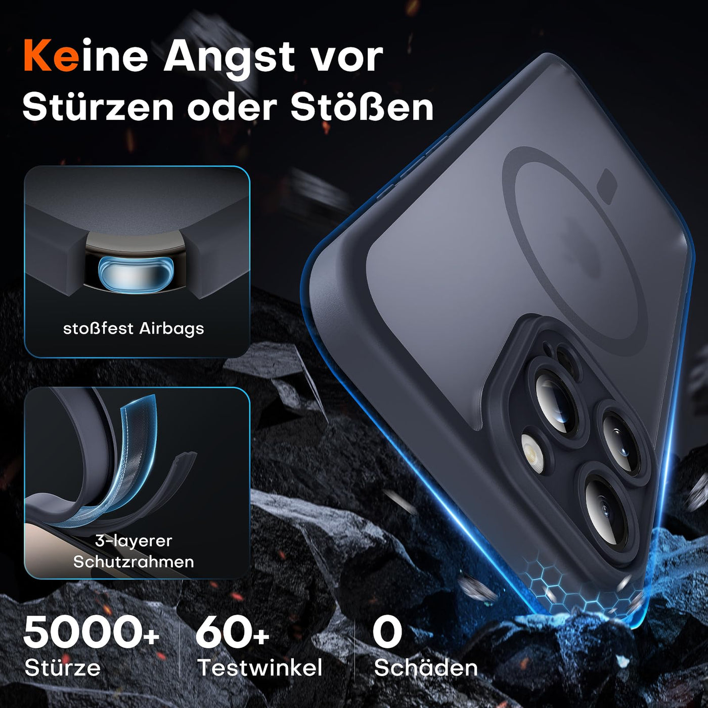 TOCOL 3 in 1 für iPhone 16 Pro Max Hülle für Magsafe, mit 2 Schutzglas, Vollständiger Kameraschutz Stoßfest Kratzfest Magnetisch Handyhülle für iPhone 16 Pro Max Case, Schwarz