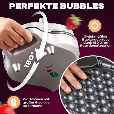 Clatronic® Waffeleisen für trendige Bubble-Waffeln | Bubble Waffeleisen mit 180° Rotationsfunktion für gleichmäßige Backergebnisse | Waffle Maker mit antihaftbeschichteter Backfläche | 700W | WA 3772