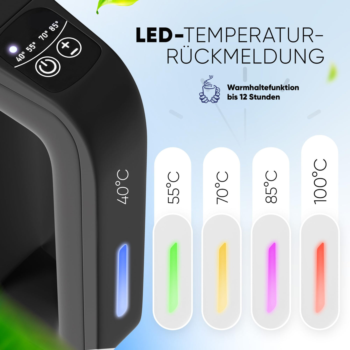 Stillstern Wasserkocher mit Temperatureinstellung [1,7L | 40-55-70-85-100°C], 12 Std. Warmhalten, Präzisionsausguss aus Edelstahl, Anti-Fingerprint, Schnelles Aufheizen [2200W], Leise, Stabiler Halt