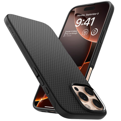 Spigen für iPhone 16 Pro Hülle [rutschfest] Liquid Air Case Handyhülle Schutzhülle Cover Dünn Slim -Matte Black