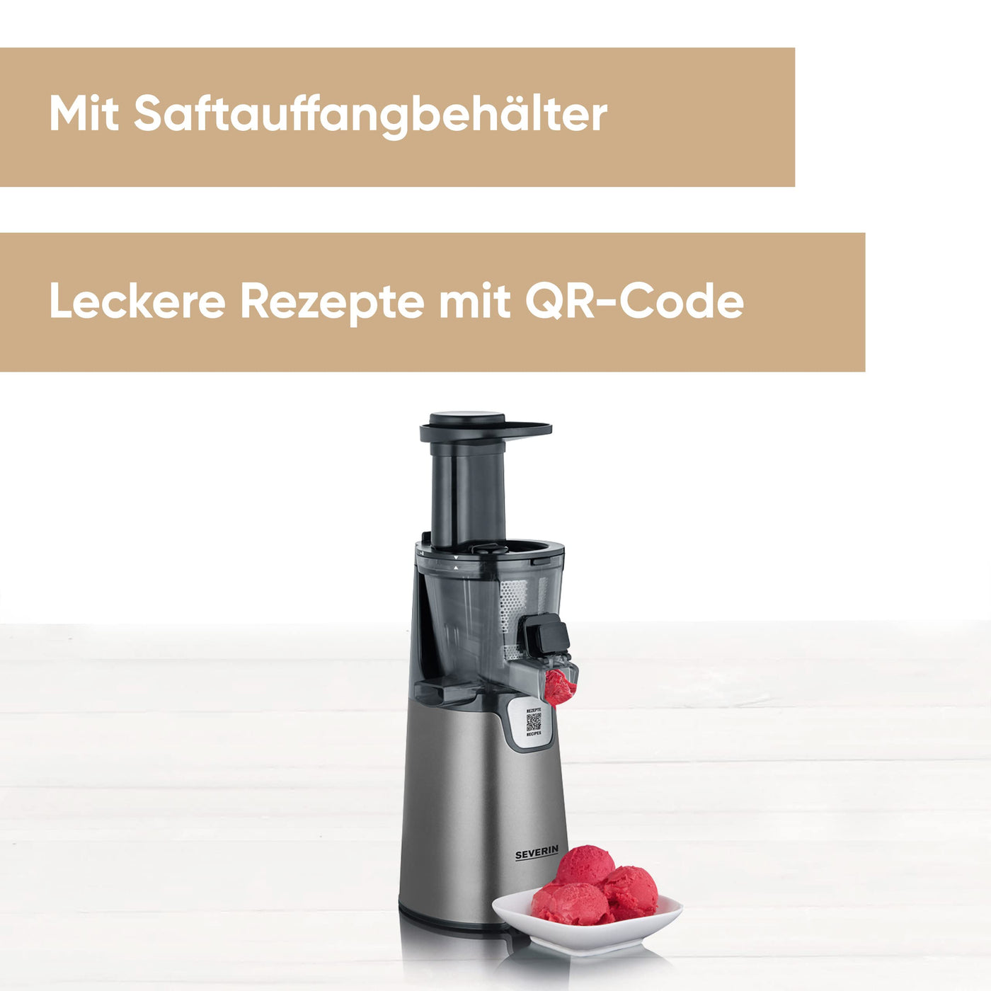 SEVERIN Slow Juicer – Entsafter für Saft, Sorbet, Eis, Marmelade uvm., elektrische Saftpresse aus Edelstahl, einfache Reinigung dank Easy-Clean Konzept, 1L Auffangbehälter, 150 Watt, ES 3571