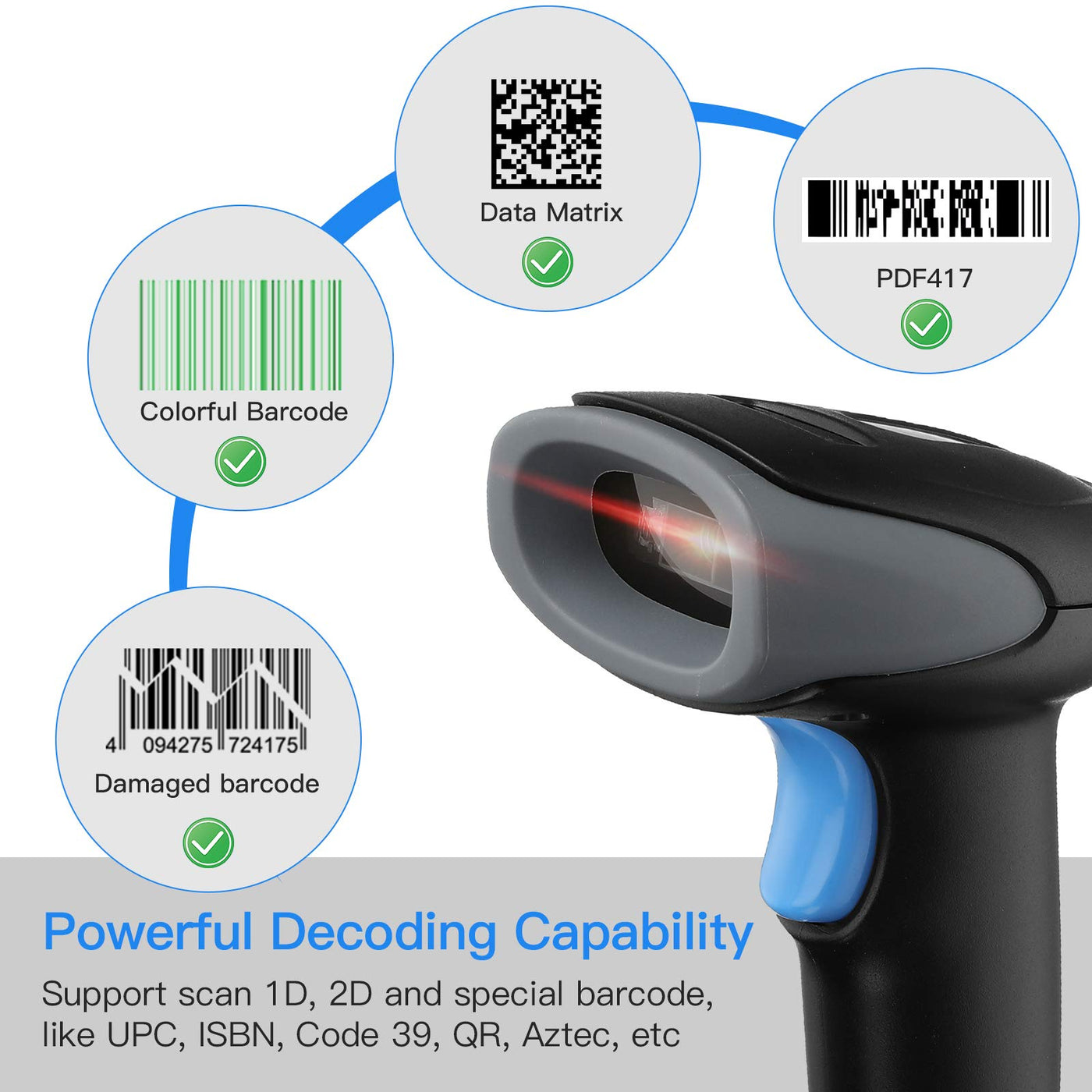 Eyoyo 1D 2D QR Barcode Scanner with Stand, Handheld USB Wired Scanner for Inventory Management, Portable Bar Code/QR Code Reader Screen Scanning Auto Sensing- Handsfree Scanner