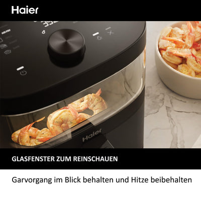 Haier Heißluftfritteuse mit Glasfenster I Airfryer mit 9 Programmen & 7 Liter Fassungsvermögen I 1700W Fryer mit LED Display I Fritteuse Heißluft ohne Fett I spülmaschinenfest [Serie 5 - HAF5TWA]