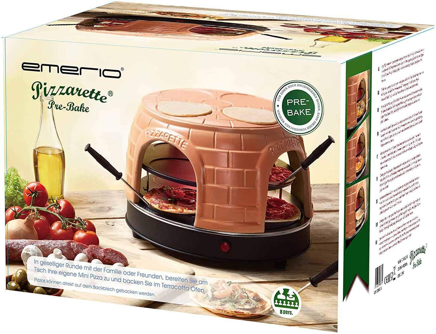 Emerio Pizzaofen, PIZZARETTE das Original, handgemachte Terracotta Tonhaube, patentiertes Design, für Mini-Pizza, echter Familien-Spaß für 8 Personen, PO-116124.1