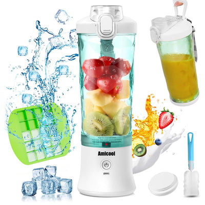 Mixer Smoothie Maker To Go, Mini Standmixer Tragbar mit 6-Klingen Edelstahl, Enstafter mit Reisedeckel, USB Portable Blender Elektrisch 600ml Bottle, Mixer Shaker Slushy Maker Wasserdichter