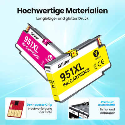 Glliter 950 XL 951XL Druckerpatronen für HP 951XL Multipack Kompatible für HP Officejet Pro 8600 Patronen für HP Officejet Pro 8620 8610 Patronen (Schwarz Cyan Magenta Gelb, ‎‎‎‎‎‎‎4er-Pack)