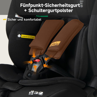 Jovikids i-Size Kindersitz, 76-150cm Kinderautositz mit ISOFIX und Ruheposition, ECE R129, für Kinder von ca.15 Monate-12 Jahre (schwarz)