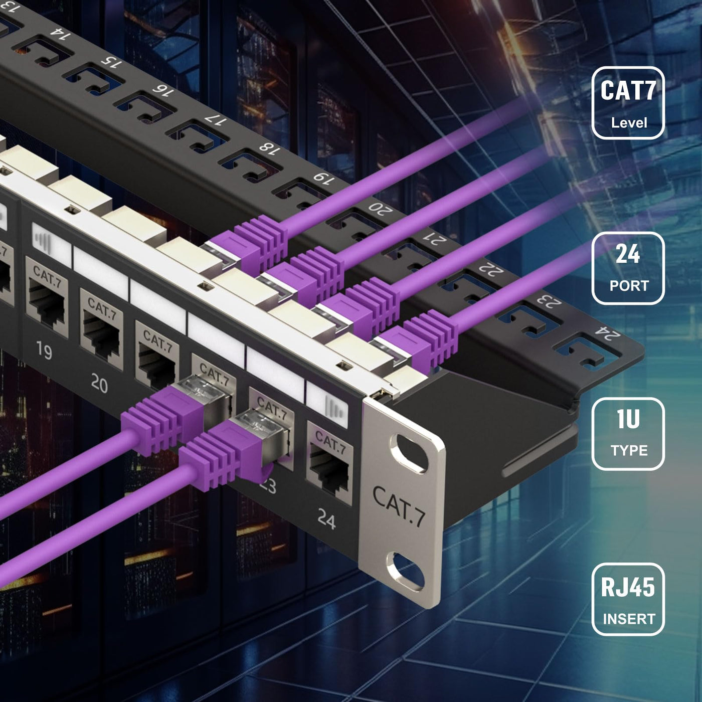 FGB 10Gbps 1U Patchpanel mit 24 Anschlüssen und Cat7 RJ45 geschirmter Keystone-Koppler, 19-Zoll-Rackmount- oder Wandmontage-Patchpanel mit Rückleiste, Netzwerk-Patchpanel für Gigabit-Netzwerk-Switch