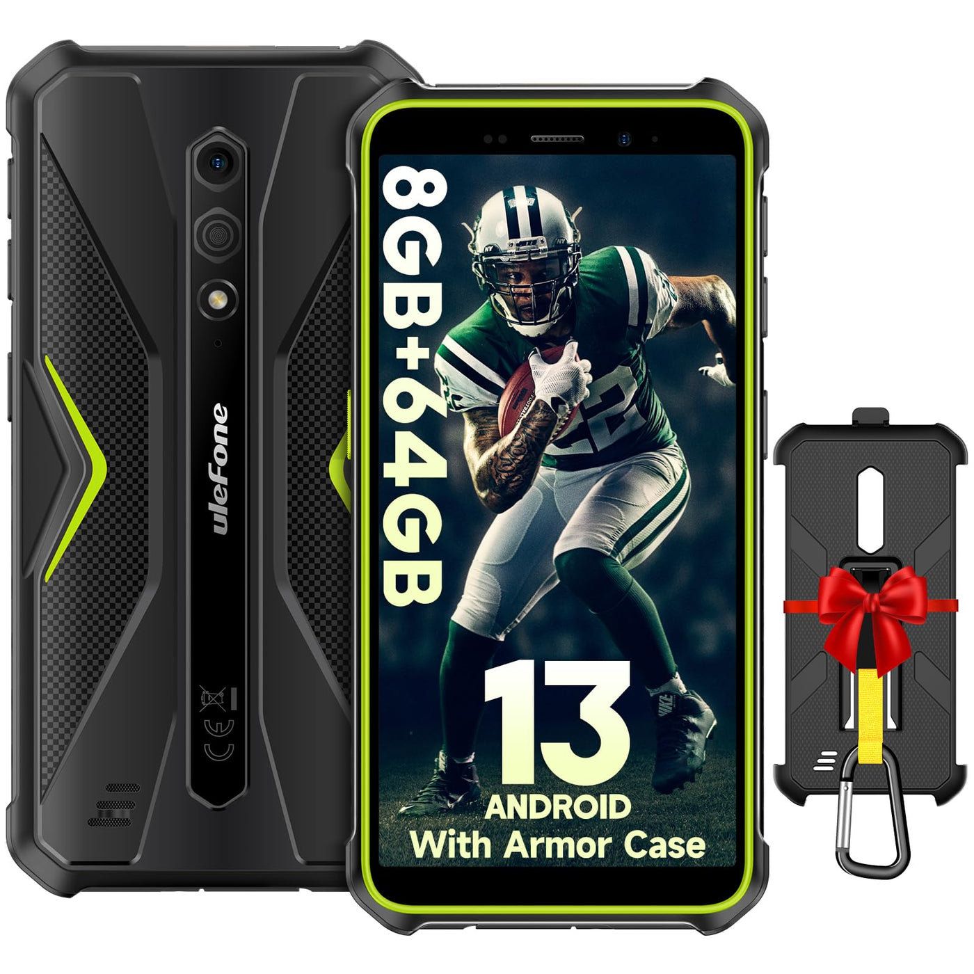 Ulefone Armor X12 Pro Outdoor Smartphone 8GB + 64GB/256GB SD, Octa Core Android 13 4860mAh 13MP+8MP 5,45'' HD+ IP69K Wasserdicht Handy ohne vertrag 4G Dual SIM Face ID NFC GPS - 2 Jahre Garantie Grün