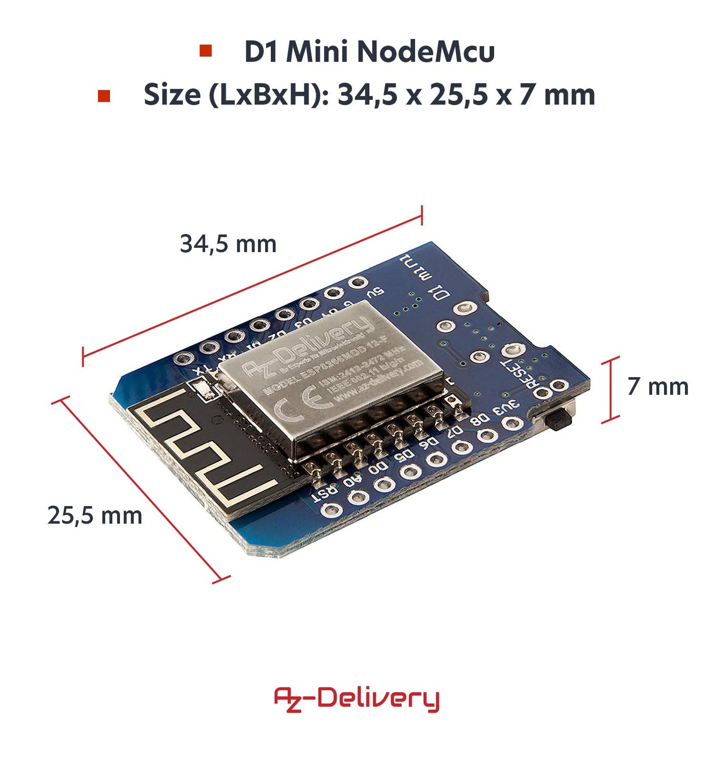 AZDelivery 3 x D1 Mini NodeMcu mit ESP8266-12F WLAN Module CH340G Lua kompatibel mit Arduino inklusive E-Book!