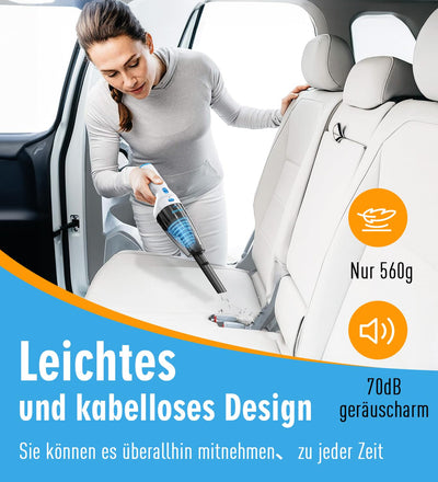 Milunho Handstaubsauger, 9500PA handstaubsauger akku mit Starke saugkraft, leicht und tragbar Auto staubsauger mit Waschbar HEPA-Filter, 100W handstaubsauger kabellos für Auto/Haus/Haustiere (Blau)