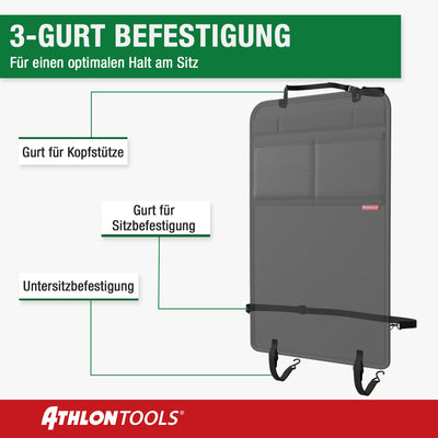 ATHLON TOOLS Rückenlehnen-Schutzmatte beschichtet, Rückenlehnenschutz Auto Kick-Matte, verstärkt - mit Netztaschen - schmutzabweisend, pflegeleicht und wasserabweisend