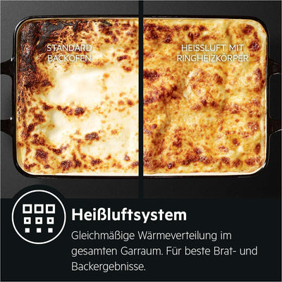 AEG Einbaubackofen – Serie 5 Ringheißluft: Gleichmäßige Garergebnisse auf 3 Ebenen – Pyrolyse Selbstreinigung – 25 Automatikprogramme – LED-Touchdisplay – Schnellaufheizung – Schwarz – BPE53516AB