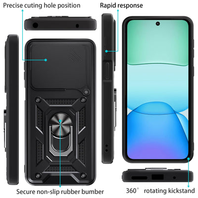 Yohii Handyhülle für Xiaomi Redmi 13 4G Hülle/Poco M6 4G Hülle (Nicht für Note 13 4G) mit 2 Stück Schutzfolie, Kameraschutz Case mit 360 Grad Ring Ständer Tough Armor Schutzhülle, Schwarz