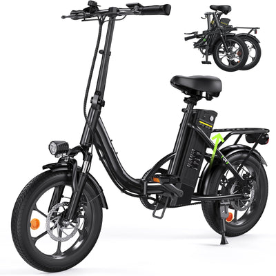 Finbike Klapprad E-Bike 16 * 2.15 Zoll Fat Tire,Tragbares Elektrofahrrad mit 10.4Ah Abnehmbarem Akku,4 Fahrmodi,PAS Reichweite MAX 88KM,Falt-Elektrofahrräder für Herren Damen Pendeln (Schwarz)