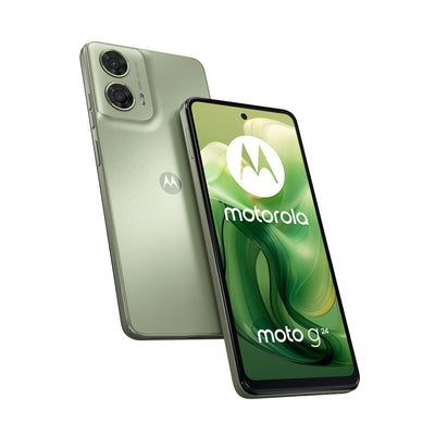 Motorola Mobility Moto g24 Smartphone (6,56"-HD+-Display, 50-MP-Kamera, 8/128 GB, 5000 mAh, Android 14) Ice Green, inkl. Schutzcover + Handyhalterung [Exklusiv bei Amazon]