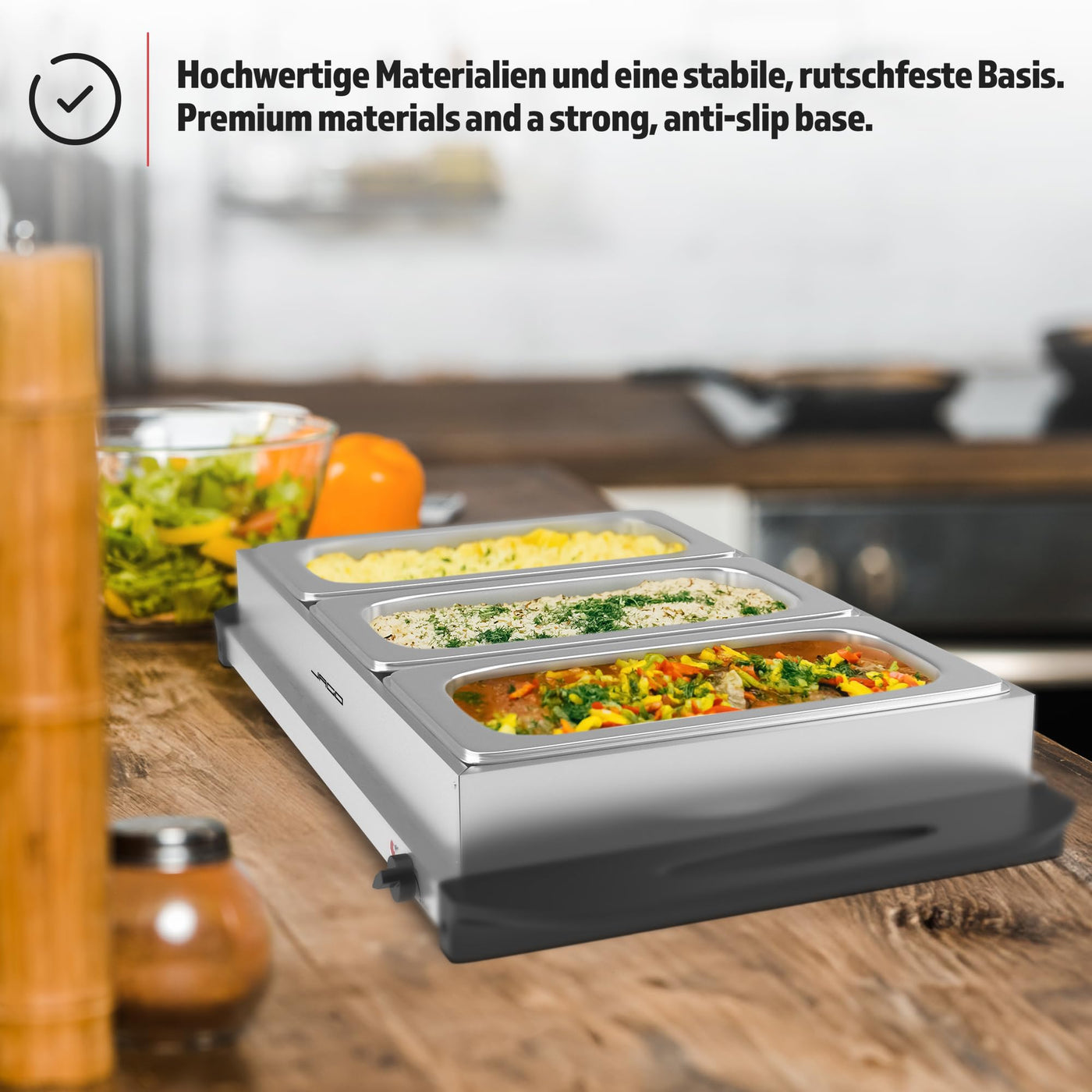 Jago® Buffetwärmer - elektrisch, mit Heizplattenfunktion, Temperaturregler, Edelstahl - Warmhaltegerät, Speisewärmer, Warmhalteplatte, Warmhaltebehälter