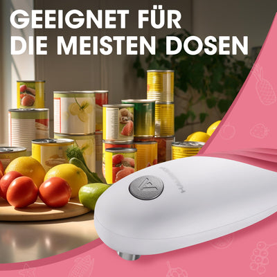 HAUSHOF Elektrischer Dosenöffner, One Touch Dosenöffner, Automatische 360°-Drehung & Automatischer Stopp, Küchenhelfer für Köche, ältere Menschen, Kinder & Verletzte, Mit 4 AA-Batterien, Rosa