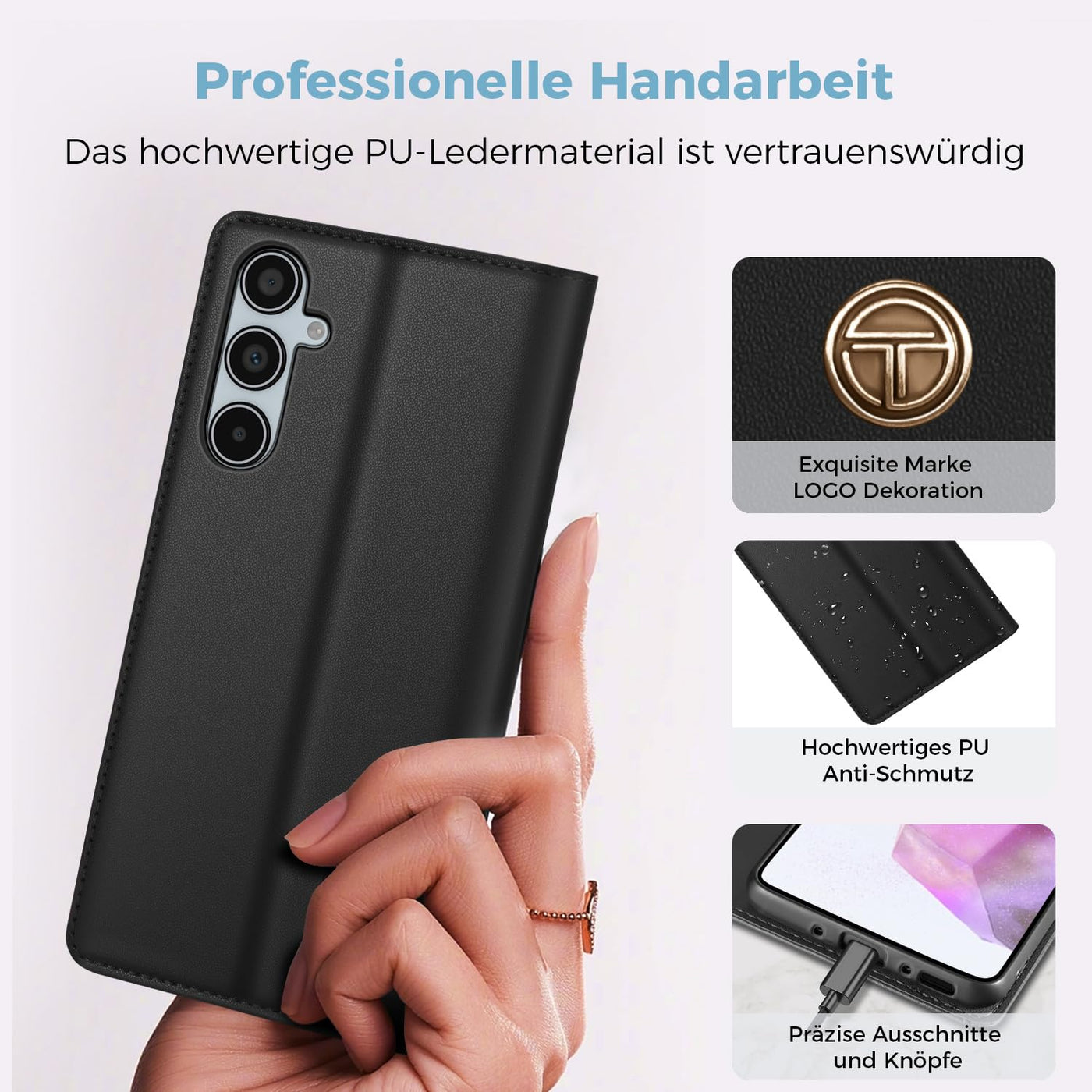 Handyhülle für Samsung Galaxy A35 5g Hülle, Premium Lederhülle Schutzhülle Tasche für Samsung A35 Hülle Wallet Kartenfach Standfunktion Klappbar Flip Case für Galaxy A35 5g Hülle, Schwarz