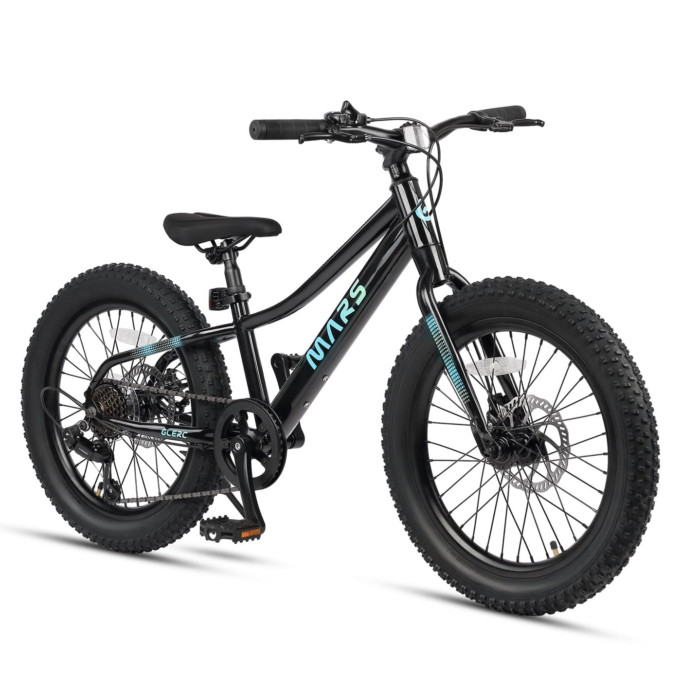 Glerc Mars 20 Zoll Kinderfahrräder Fat Tire Mountainbike für Alter 6 7 8 9 10 11 12 Jahre alt Jungen Mädchen Teens mit 6 Gang Shimano Antrieb Dual Disc Bremsen, Schwarz