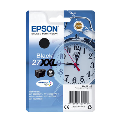 Epson Original 27XXL Tinte Wecker (WF-3620DWF, WF-3640DTWF, WF-7110DTW, WF-7210DTW, WF-7610DWF, WF-7620DTWF, WF-7710DWF, WF-7715DWF, WF-7720DTWF), schwarz