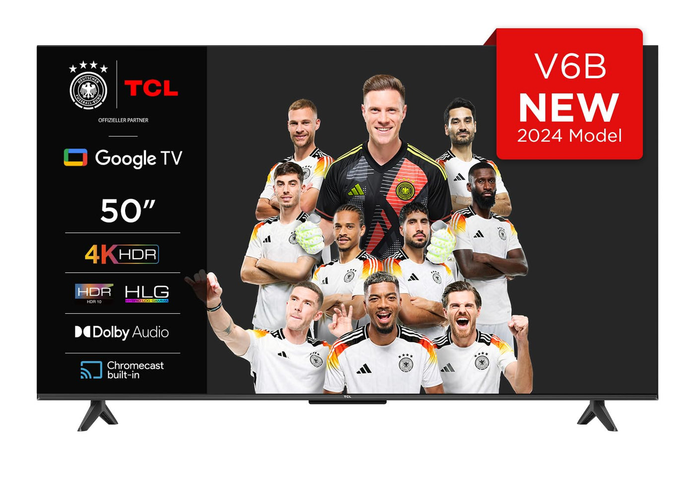 TCL 50V6B 50 Zoll, 4K Ultra HD, HDR TV, Smart TV unterstützt von Google TV (Dolby Audio, Motion Clarity, Sprachsteuerung, Kompatibel mit Google Assistant, Chromecast eingebaut