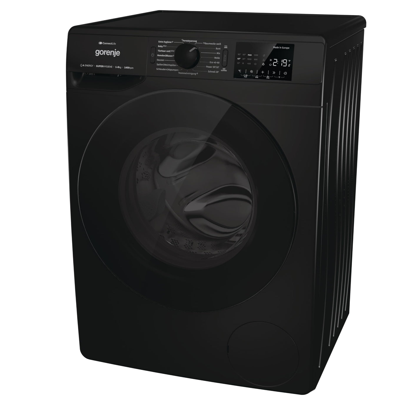 Gorenje WPNEI84A1DTSB Waschmaschine mit Dampffunktion/ConnectLife / 8Kg / 1400 U/min / 15 Programme/Totaler AquaStop/Wave Active Trommel/ExtraHygiene/PowerWash/Schnell Waschgang/EEK: A-10%