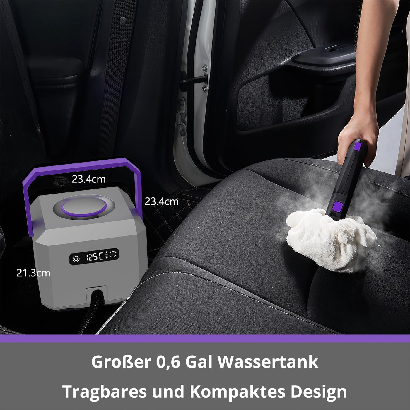 GROBELL Steam Cleaner Dampfreiniger: Schnellaufheizend in 50 Sek., jederzeit nachfüllbar, tragbarer Handdampfreiniger & Steamer Mop für Zuhause, Auto, Bett, Bad, Fliesenfugen, Bodenreinigung, Grey