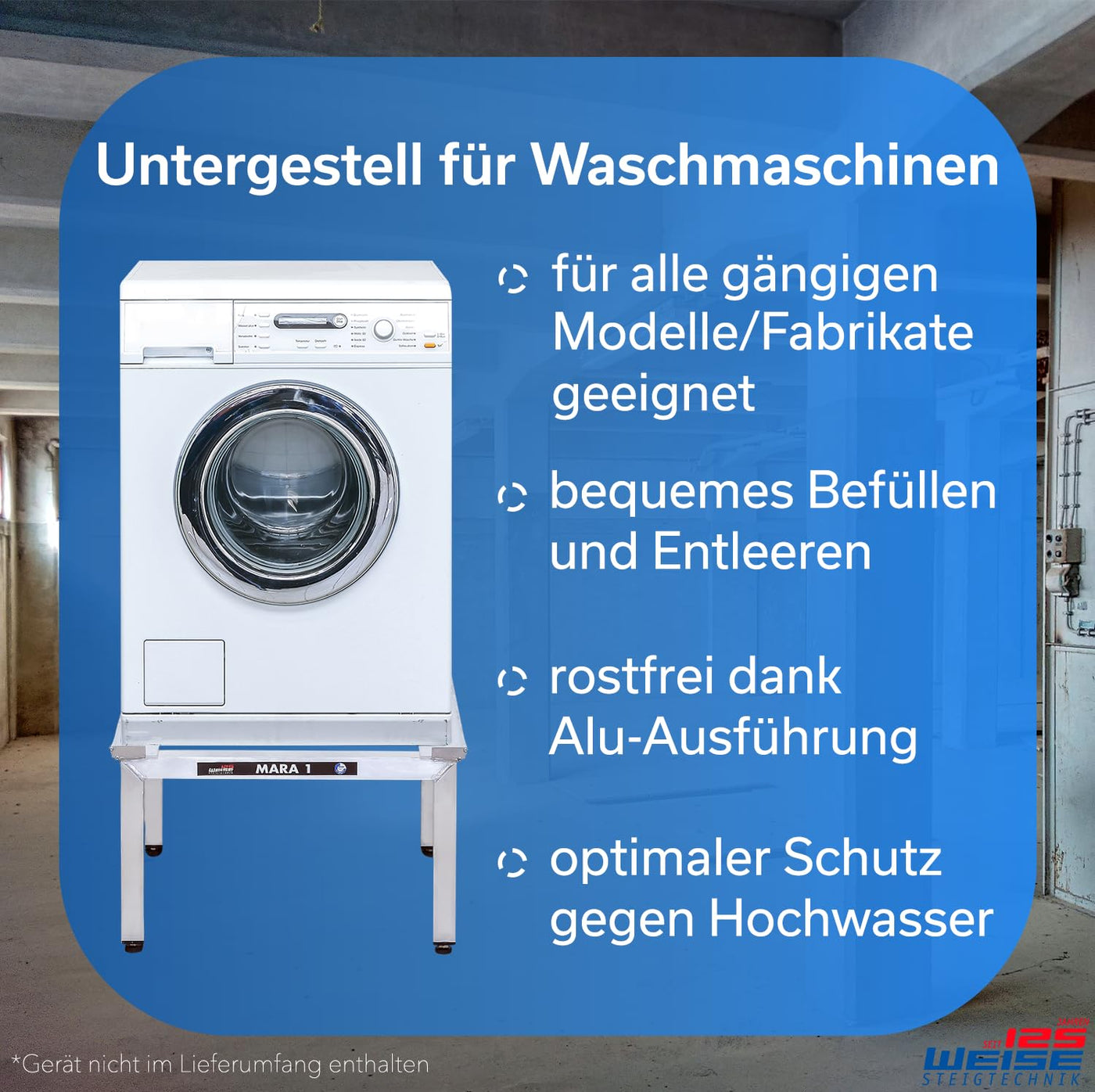 Waschmaschinen Untergestell Mara 1 Höhe 35 cm Made in Germany Verstärkte Aluminium - Ausführung rostfrei höhenverstellbare Füße Unterbau für Trockner oder Waschmaschine