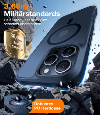 TORRAS Guardian-Mag für iPhone 16 Pro Max Hülle für MagSafe (TOP Militärschutz & Magnetkraft) Extrem Haltbarkeit Handyhülle iPhone 16 Pro Max Case Samtige Touch Dünn mit DIY Knöpfen Matt Schwarz