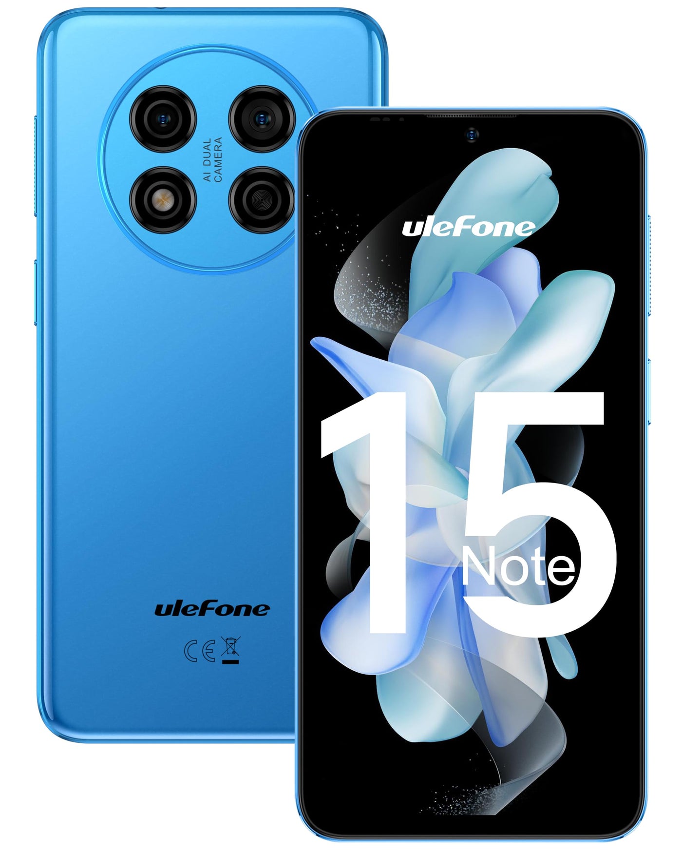 Ulefone Note 15 Smartphone Günstig, Bis zu 5GB + 32GB/64 GB Erweiterbar Android 12 Handy Ohne Vertrag 4000mAh Akku mit 8MP Kamera 6,22 Zoll HD+ 3 Slots/Face ID/GPS/WiFi/8,9 mm dick Blau