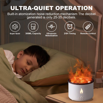 Vulkan Luftbefeuchter Flammen Aroma Diffusor: Ultraschall Ätherisches Öl Duft Diffusor 360ml Große Kapazität 2-in-1 Ätherisches Öl Diffusor mit Funktion Timer für Schlafzimmer Home Office