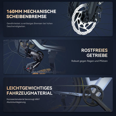 ESKUTE Elektrofahrrad 26 Zoll Polluno Plus, Pendlerfahrrad, E-Cityrad, Elektrisches Stadtrad mit 36V, 20Ah Li-Ion Akku, Hybridmodus Reichweite bis zu 120KM, EU-konformes E-Bike, Weiß