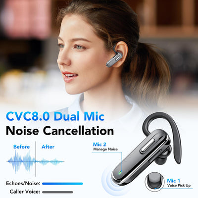 Bluetooth Headset Kabelloses Headset mit Mikrofon LED CVC8.0, Freisprechanlage Bluetooth Ohrhörer, 100 Std Spielzeit mit Ladecase, In Ear Kabellos Headset für iOS, Android und Laptop