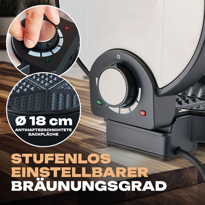 Clatronic® Waffeleisen | mit Ø 18cm antihaftbeschichteter Backfläche | Waffeleisen Herzform | stufenlos einstellbarer Bräunungsgrad & Backampel | Waffle Maker mit Edelstahleinlage | 1000W | WA 3492