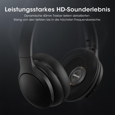 DOQAUS Bluetooth Kopfhörer Over-Ear [Bis zu 90 Std] Kopfhörer Kabellos Bluetooth mit 3 EQ-Modi, HiFi-Stereo Faltbares Bluetooth 5.3 Wireless Headphones für Reisen/Büro/Handy/PC-Schwarz