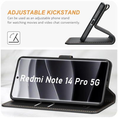 Ganbary Handyhülle für Xiaomi Redmi Note 14 Pro / 14 Pro Plus 5G (Nicht für 4G) Hülle, Leder Klapphülle [Kartenschlitzen] [Standfunktion] kompatibel mit Redmi Note 14 Pro 5G Schutzhülle, Schwarz