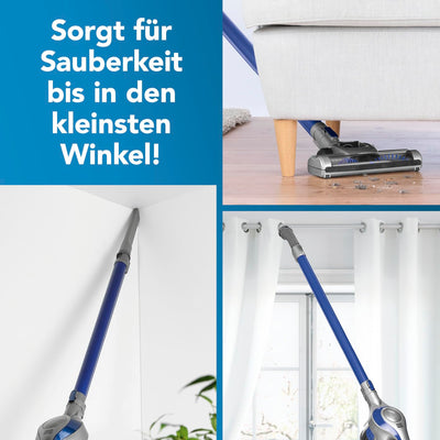 CLEANmaxx Akku-Zyklon-Staubsauger beutellos mit Akku | 2-in-1 Handstaubsauger, elektrisch rotierende Power-Rotation Düse | Energiesparen, 150 Watt [Blau/Grau]