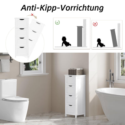 eSituro Badschrank Beistellschrank Schubladenkommode Organizer mit 4 Körben aus MDF Weiss