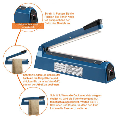 BALLSHOP Heißsiegelgerät 300mm Impuls Schweißgerät Handdruckende Verpackungsgerät Folienschweißgerät Balkenschweißgerät Folienschweißer für Thermoplastischen Kunststofffolien