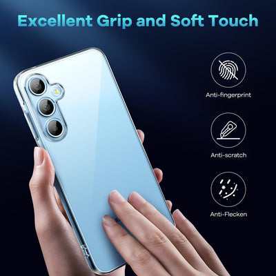 caslord Hülle für Samsung Galaxy A35 5G, 1 Handyhülle mit 2 Stück Hartglas, Weiche TPU Transparent Stoßfest Schutzhülle Durchsichtige Kratzfest Handyhülle Case Cover