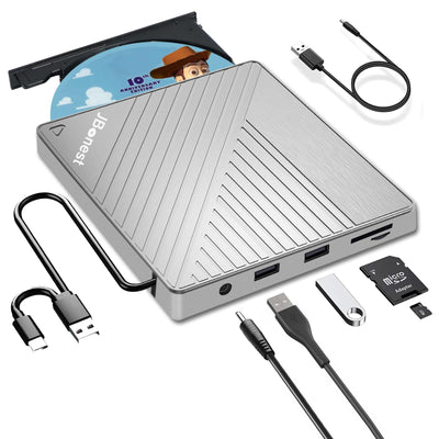 Externes CD DVD Laufwerk USB 3.0 Typ-C, Extern mit SD/TF-Kartenleser Portable RW Brenner,Schnelle Datenübertragung für Laptop,Desktop,MacBook,Win11/10/8/7/XP, Linux,Mac OS,Vista