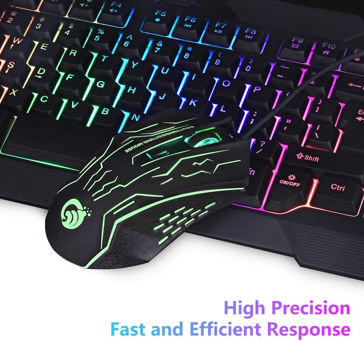 BAKTH Gaming Tastatur und Maus Set, LED Hintergrundbeleuchtung QWERTZ DE Layout, Regenbogen Farben Beleuchtete USB Wasserdicht Tastatur und Maus mit 3600 DPI für Pro PC Gamer