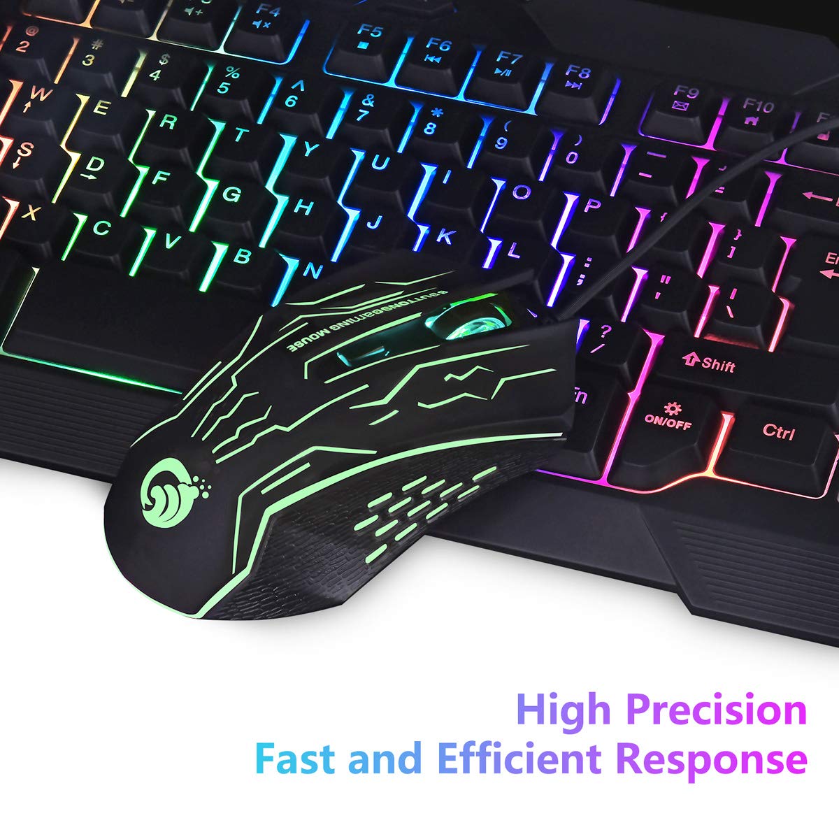 BAKTH Gaming Tastatur und Maus Set, LED Hintergrundbeleuchtung QWERTZ DE Layout, Regenbogen Farben Beleuchtete USB Wasserdicht Tastatur und Maus mit 3600 DPI für Pro PC Gamer