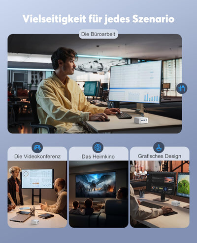 ACEMAGICIAN T8Plus Mini PC,12th Gen Ιntel Alder Lake N100 Mini PC (bis zu 3,40 GHz),12GB LPDDR5 256GB M.2 SSD Pocket Mini PC mit W11 Pro l Dual RJ45 | 4K HDMI*3 | WiFi 5 für Zuhause/Büro/Schule
