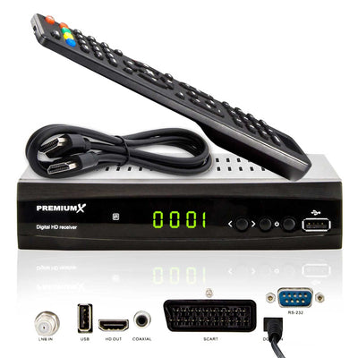 Récepteur satellite PremiumX HD 521 FTA Récepteur TV numérique par satellite DVB-S2 FullHD HDMI SCART 2X Lecteur multimédia USB, alimentation externe 12 V