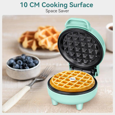 SNAILAR Mini Waffeleisen Belgische Waffel Maschine Kleines Waffeleisen Klassische, für Kindergeburtstage, Familienfeiern, Ostern oder Weihnachten, Niedlich kompaktes Design, 550 Watt, Grün